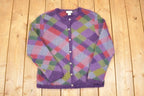 Vintage 1990s Talbots Abstract Hand Knit Mohair Cardigan Sweater Women's L