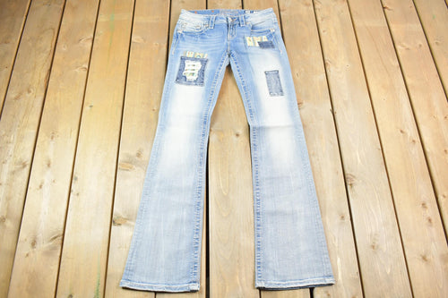 Vintage Y2K Miss Me Bedazzled Low Rise Jeans Size 26x32 / Boot Cut Jeans / Y2K Style / Embroidered Jeans / 2000s / Contrast Stitching