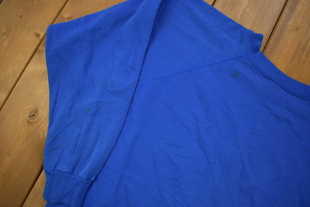 Vintage 1980s Hanes Her Way Blank Blue Raglan Crewneck Sweatshirt