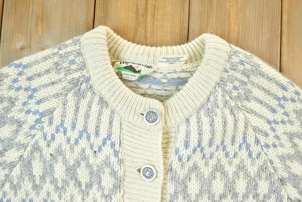 Vintage 1990s Highland Craft 100% Pure Wool Knit Button Up Sweater