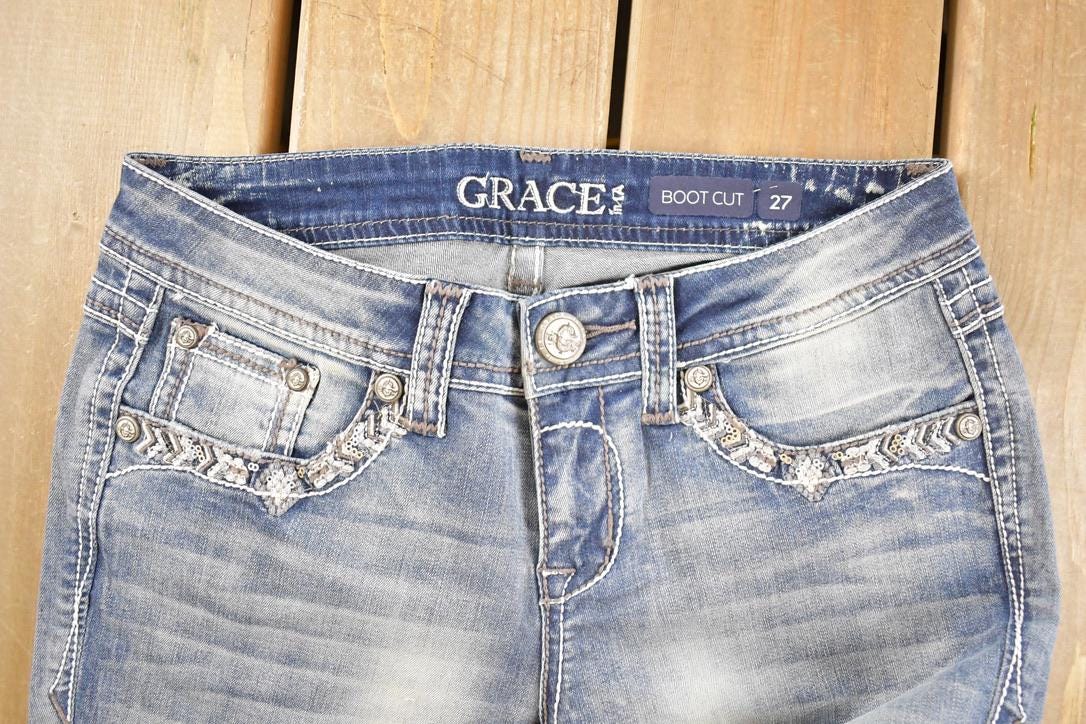 Vintage Deadstock Y2K Grace In LA Bedazzled Low Rise Jeans Women's Size 27 x 32
