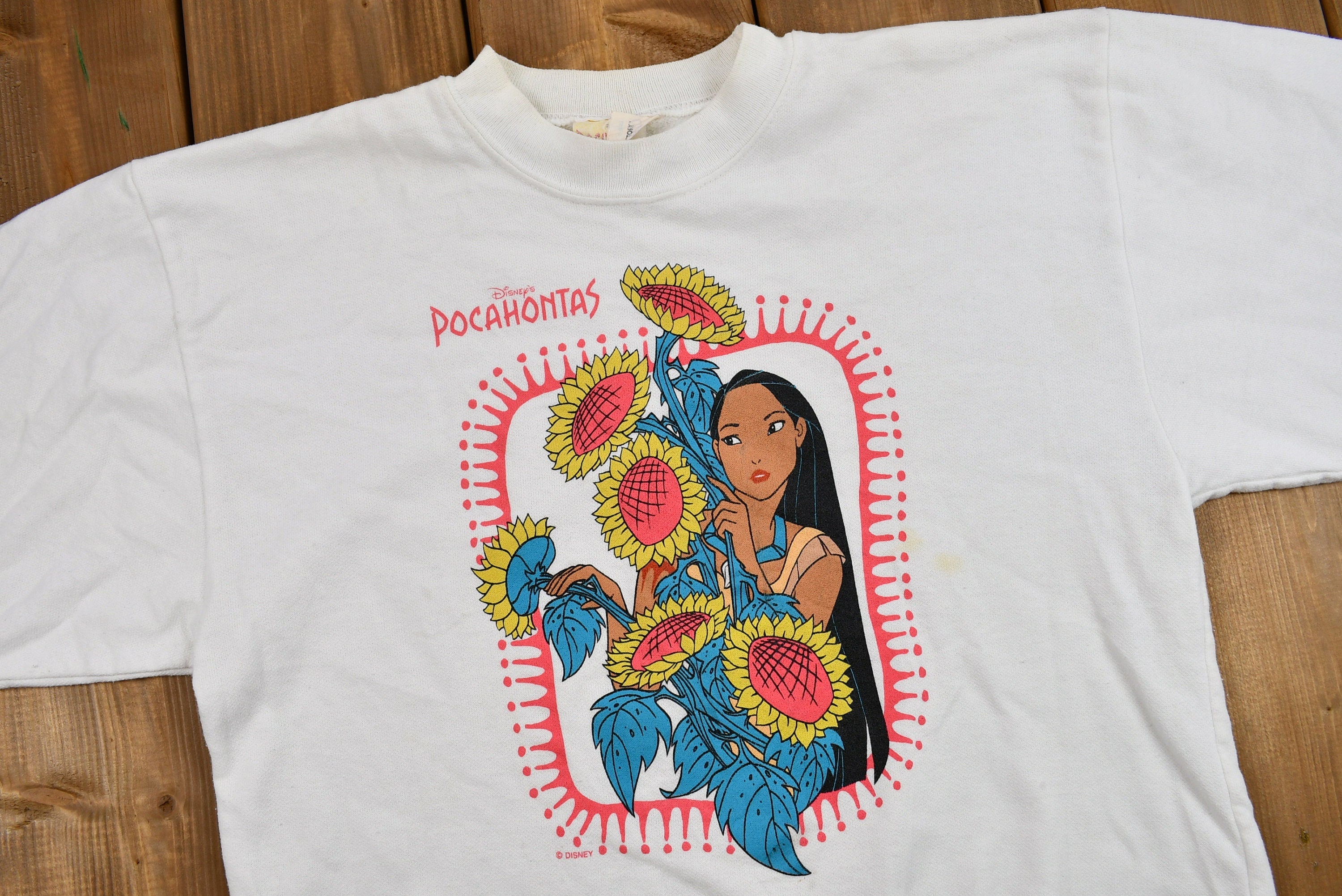 Vintage 1990s Disney's Pocahontas Graphic Crewneck Sweatshirt  Sunflowers  Athleisure  Cute Vintage Sweatshirt  Disney Sweatshirt