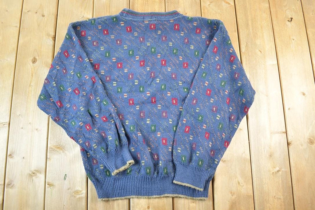 Vintage 1990s Trader Bay Knit Abstract Pattern Crewneck Sweater Mens M  90s Crewneck  Preppy Knits  Wool Blend  Cotton Blend