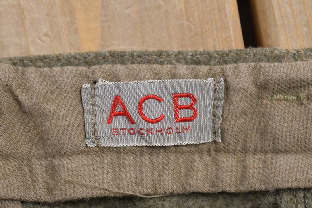 Vintage 1940s Swedish ACB Stockholm Military Wool Trousers Pants EUC Size 37 x 32 / Rare / Military Pants / Vintage Military Gear / WWII