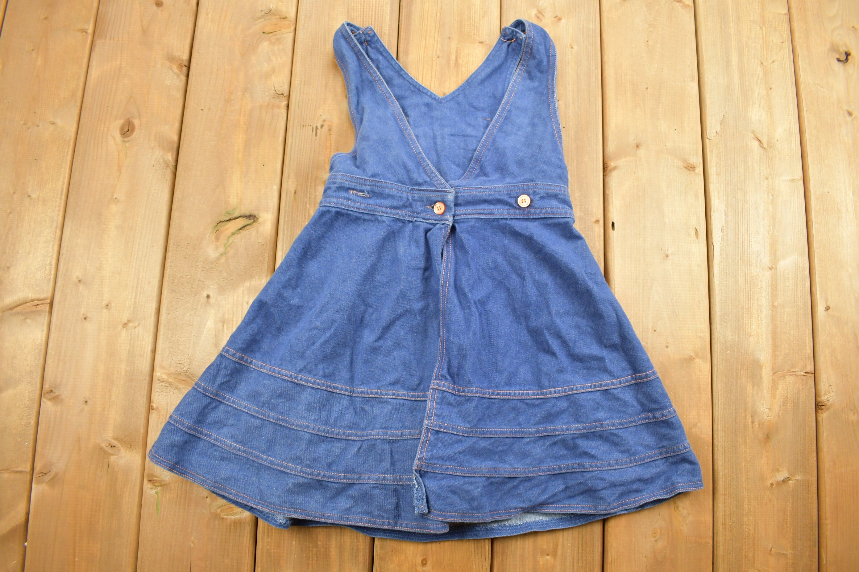 Vintage 1990s Girls Embroidered Denim Dress