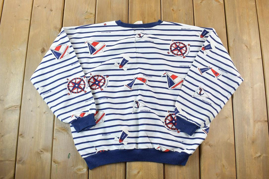 Vintage 1990s Sailing Striped AOP Crewneck Sweatshirt