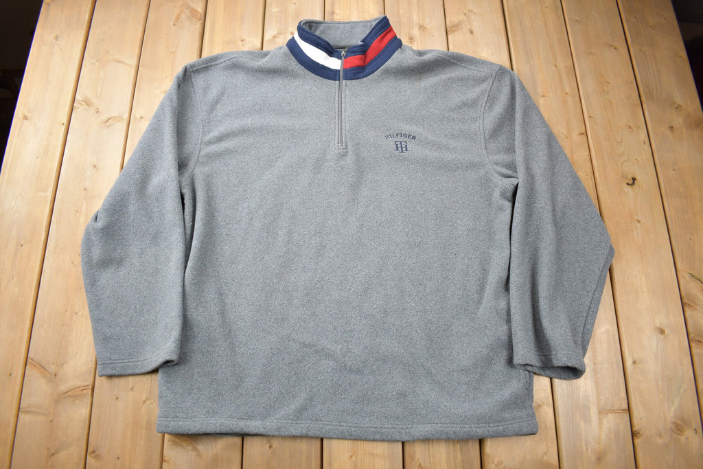 Vintage 1990s Tommy Hilfiger Flag Collar Quarter Zip Fleece Sweater  Vintage Tommy  90s Sweater  Streetwear  Athleisure  Hilfiger
