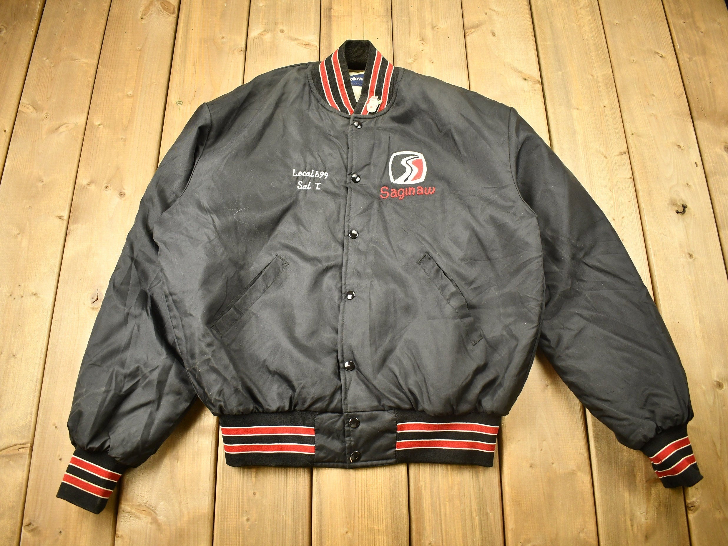 Vintage 1980s Saginaw Stearing Gear Satin Bomber Jacket