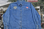 Venezia 1990s Embroidered Denim Snap Button Jean Shirt