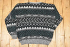 Vintage 1990s Michael Gerald Abstract Knit Crewneck Sweater Men's L / 90s Knitted Sweatshirt / Vintage Preppy Knits