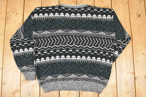 Vintage 1990s Michael Gerald Abstract Knit Crewneck Sweater Men's L / 90s Knitted Sweatshirt / Vintage Preppy Knits