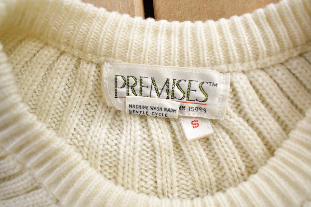 Vintage 1980s Premises 3D Coloured Cable Knit Crewneck Sweater Size S