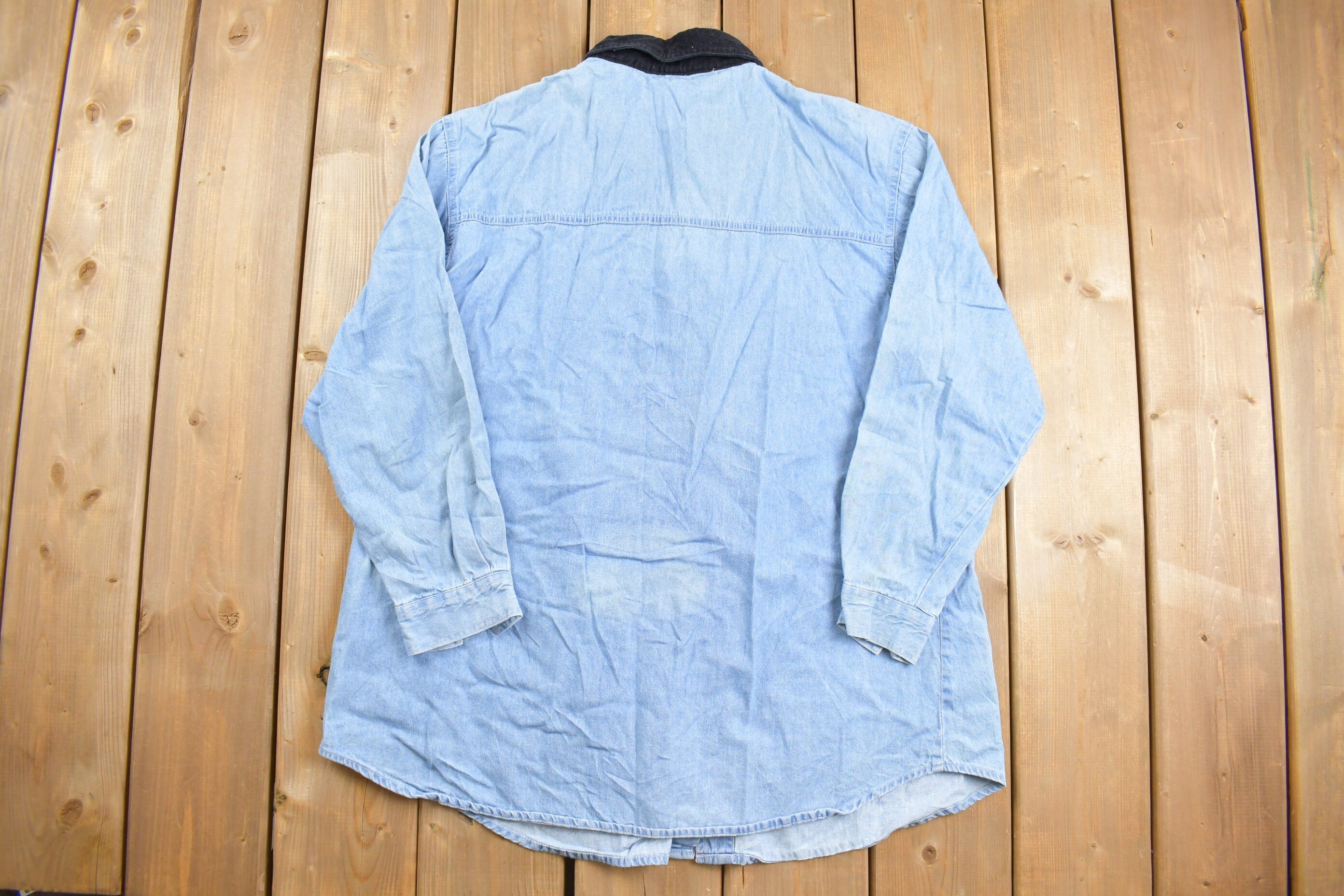 Vintage 1990s Take Nine Corduroy Collar Denim Button Up Shirt