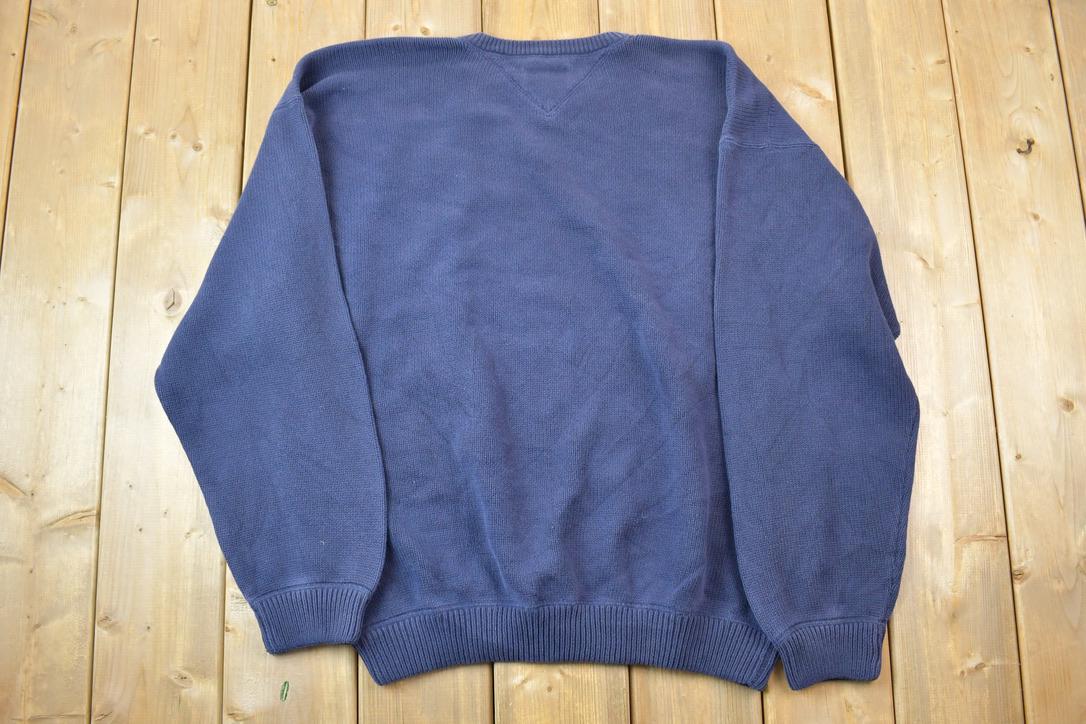 Vintage 1990s Tommy Hilfiger Classic Navy Knit Crewneck Sweater  90s Crewneck  Made In USA  Preppy Crest Logo