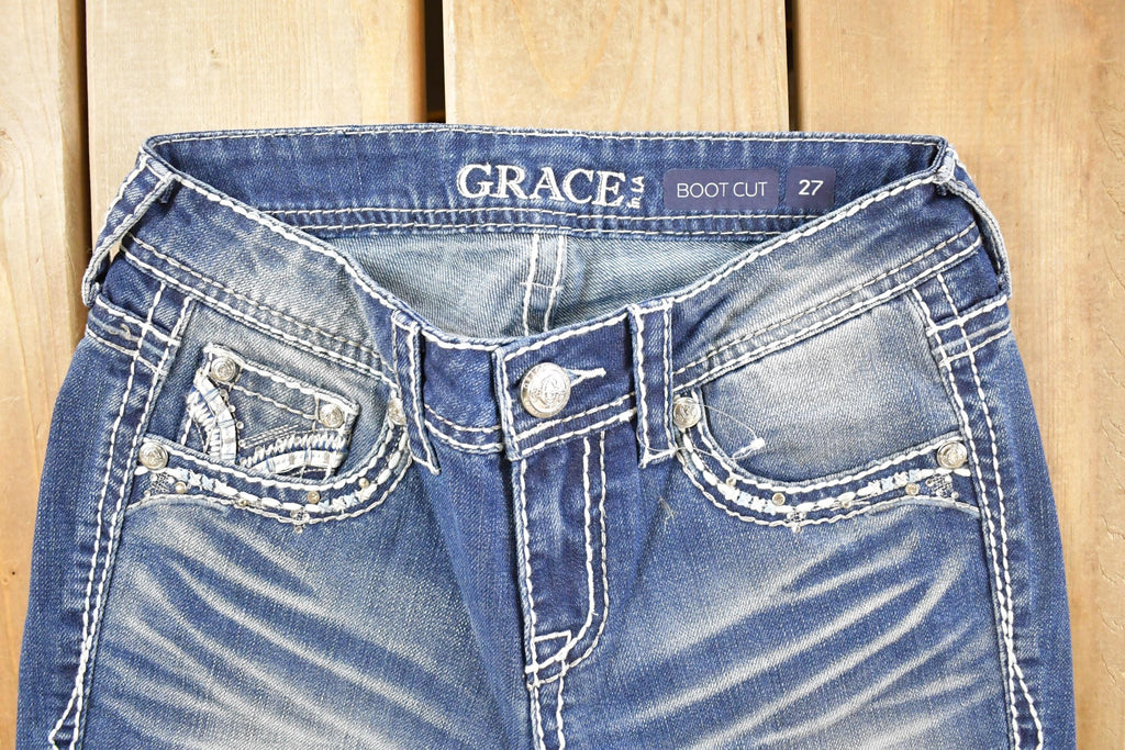 Vintage Deadstock Y2K Grace LA Bedazzled Low Rise Jeans Women's Size 27 x 29
