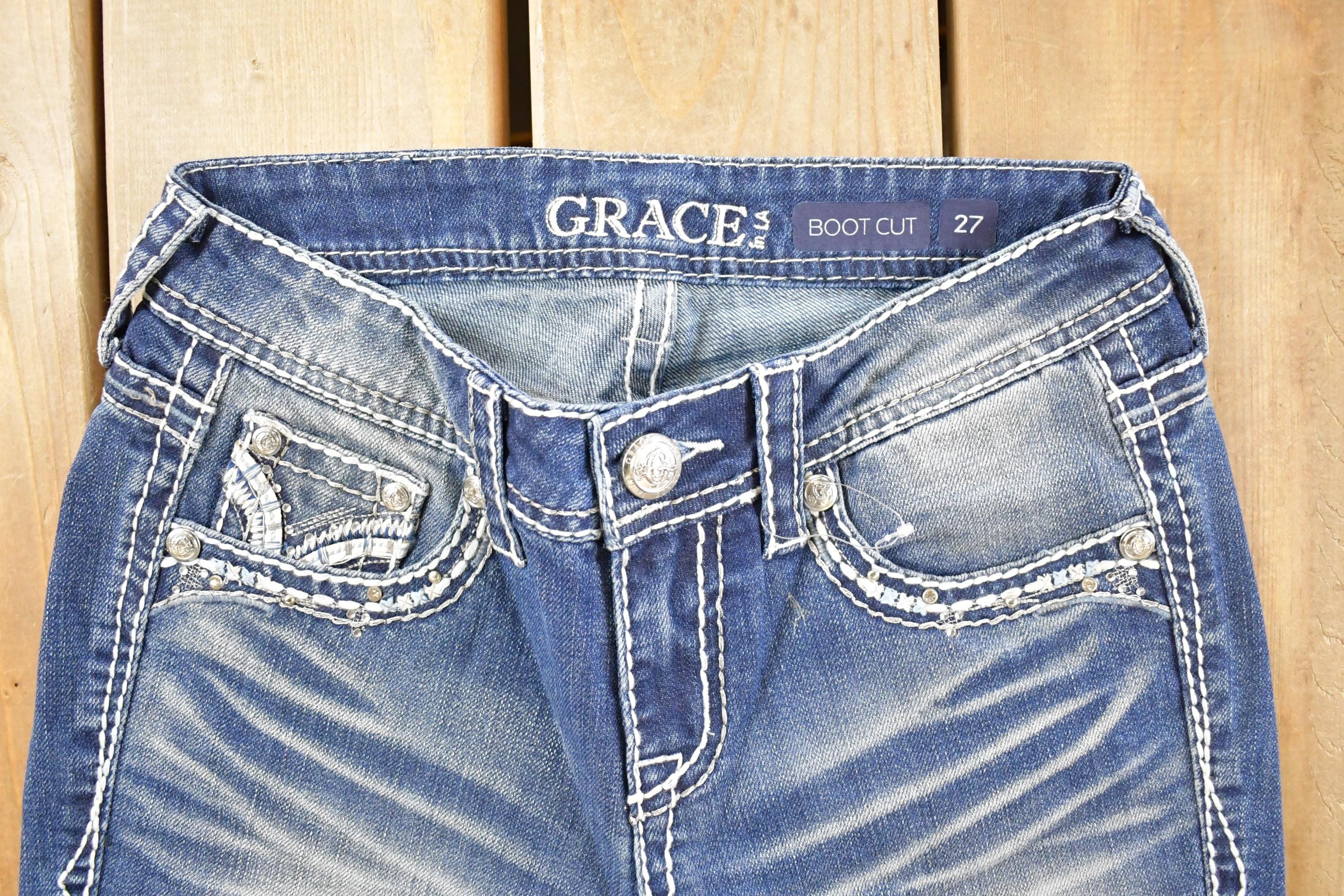 Vintage Deadstock Y2K Grace LA Bedazzled Low Rise Jeans Women's Size 27 x 29
