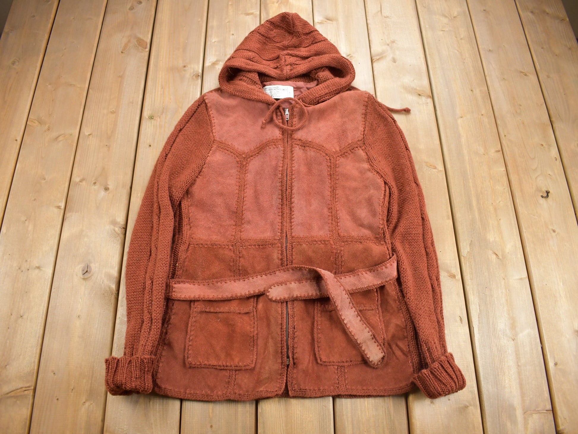 Vintage 1980s 3D Cable Knit Cowhide Leather Jacket