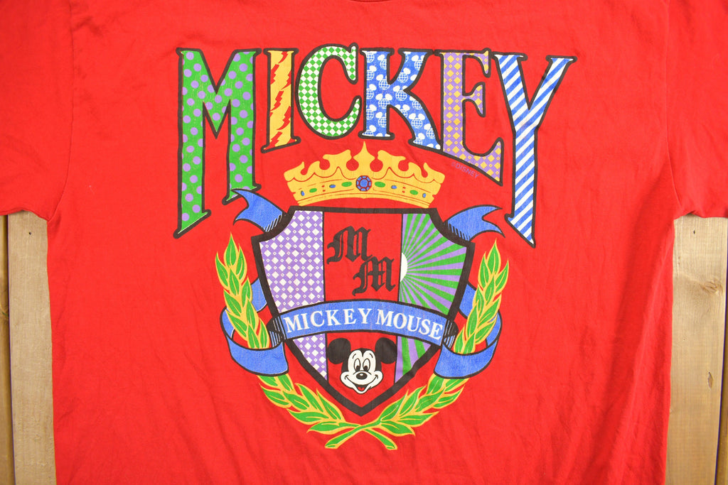 Vintage 1990s Mickey Mouse Shield Graphic T Shirt