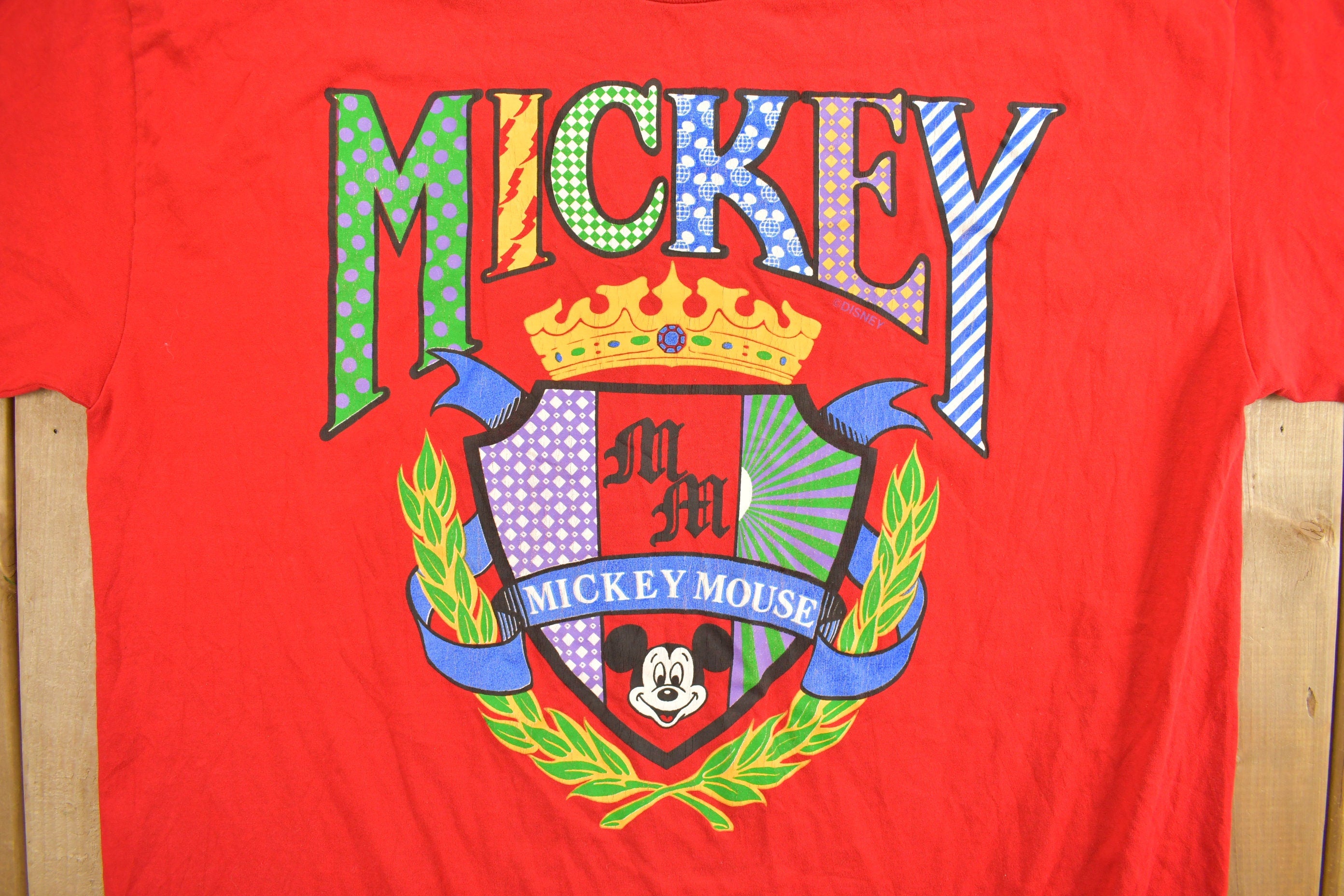 Vintage 1990s Mickey Mouse Shield Graphic T Shirt