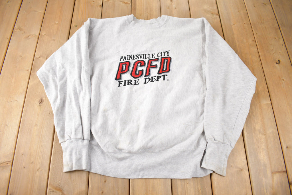 Vintage 1990s Painesville City Fire Dept Embroidered Crewneck Sweatshirt Made In USA
