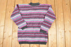 Vintage 1990s Northern Isles Knit Abstract Striped Crewneck Sweater Women's L / 90s Knitted Sweatshirt / Vintage Preppy Knits