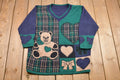 Vintage Cute teddy Bear Plaid V-Neck Knitted Sweater