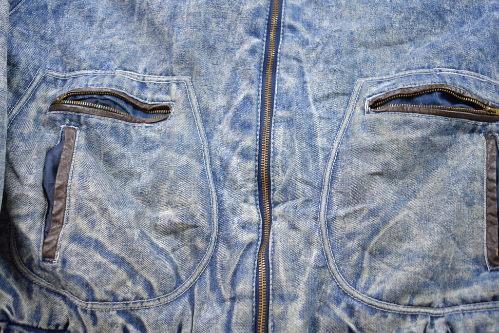 Vintage 1980s Acid Wash Aviator Denim Jean Jacket