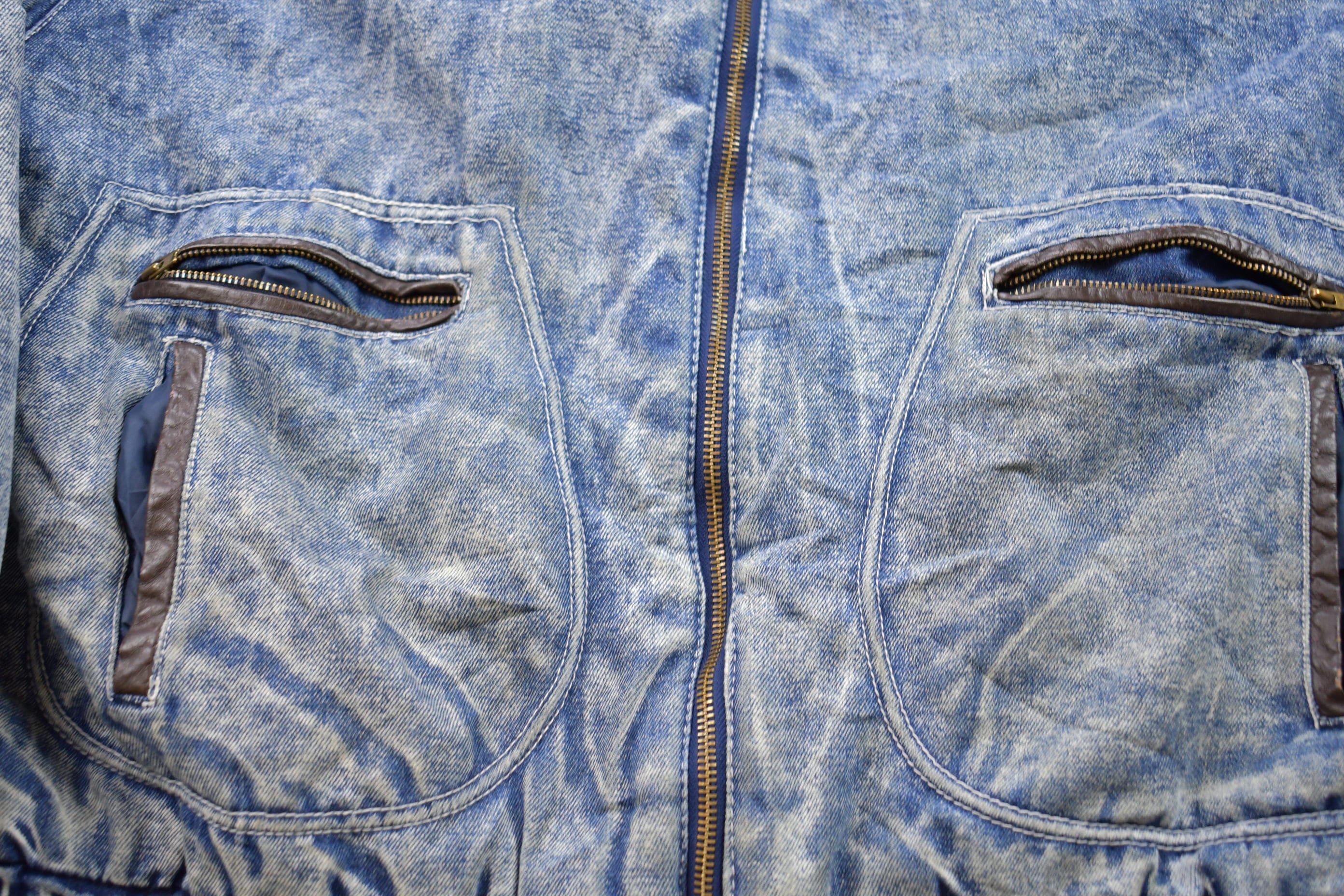 Vintage 1980s Acid Wash Aviator Denim Jean Jacket