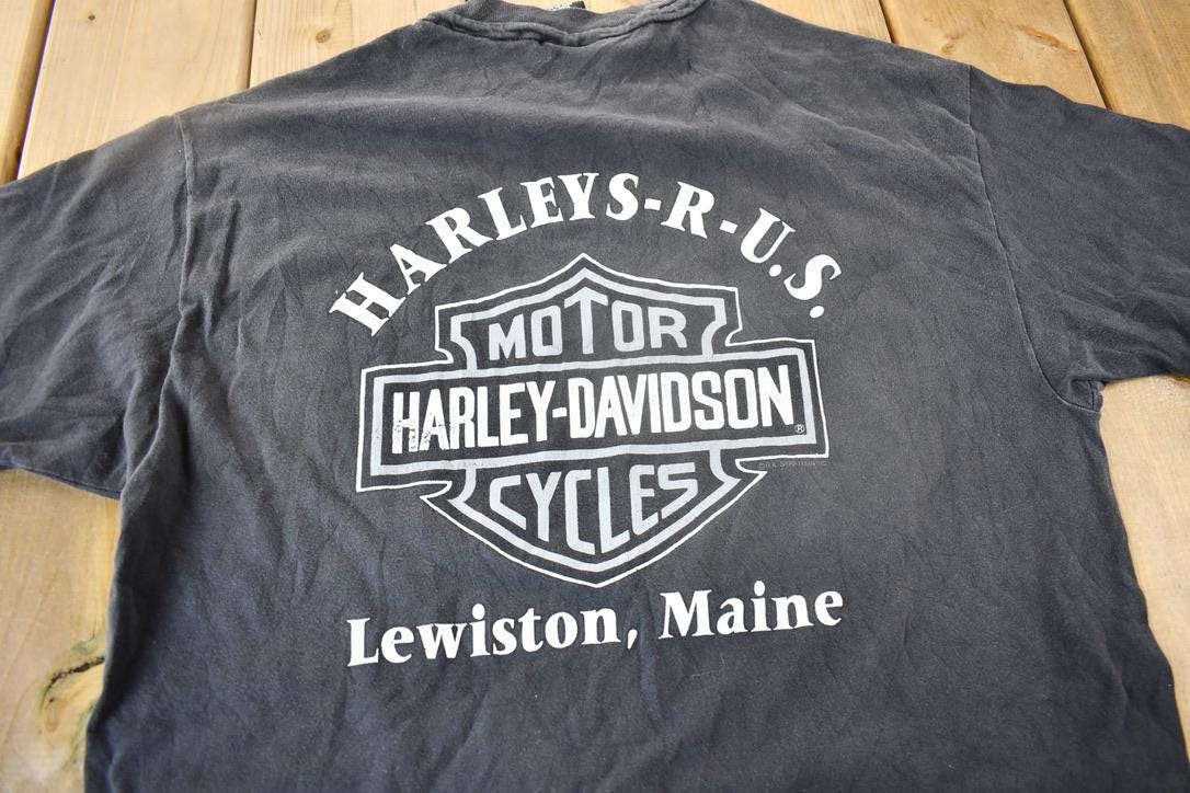 Vintage 1990s Harley's-R-U.S. Harley Davidson Lewiston Maine T-Shirt