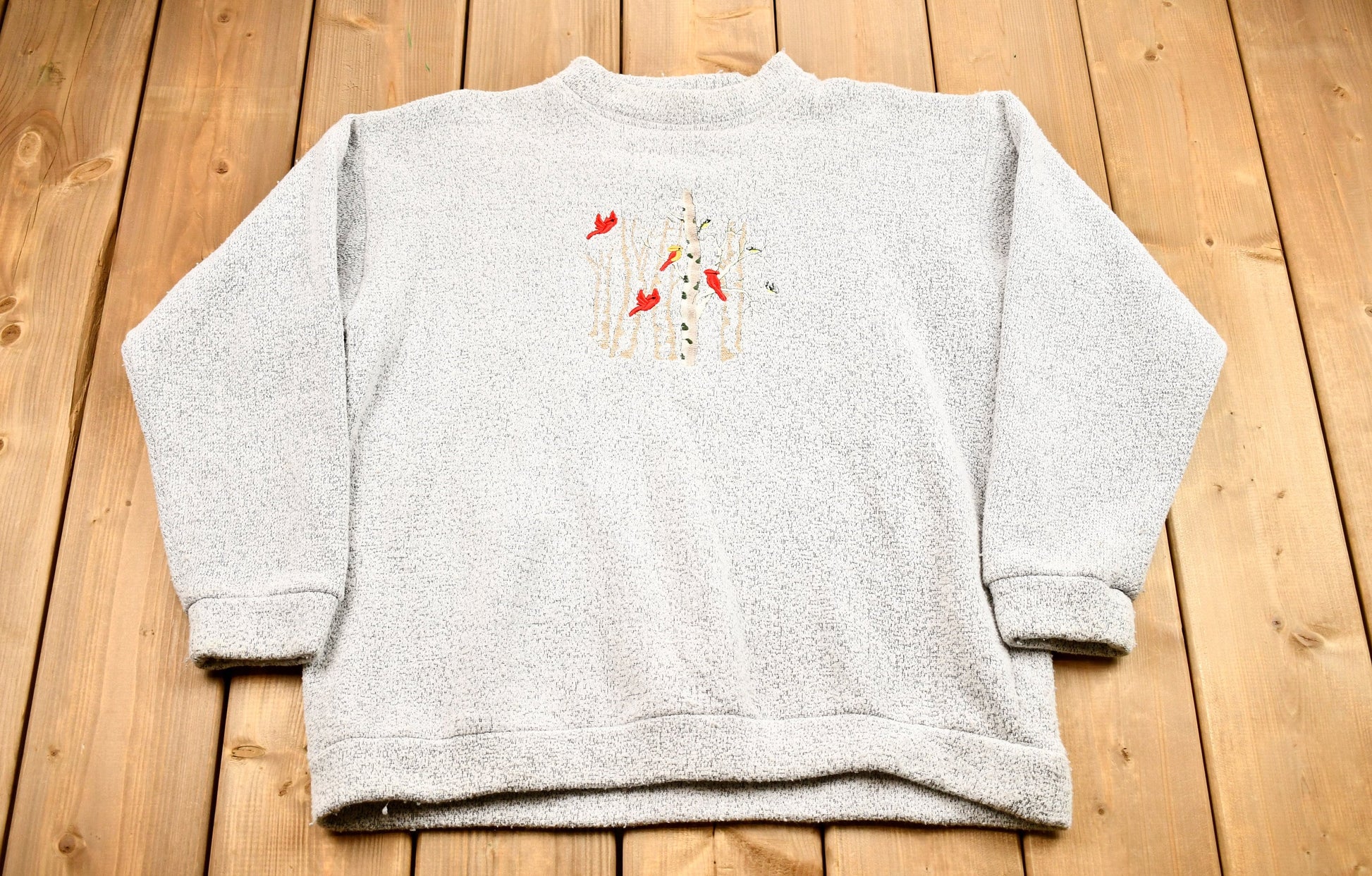 Vintage 1990s Bird & Trees Embroidered Graphic Crewneck / Vintage Nature Sweatshirt / Fleece Sweatshirt / Streetwear / Made In USA