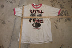 Vintage 1990s Play Till It Hurts Football Graphic Ringer T Shirt
