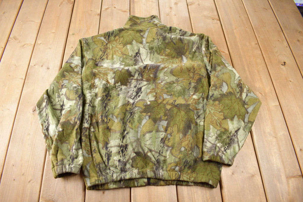 Vintage 1990s Destination Tree Camo Zip Up Fleece Sweater Size M