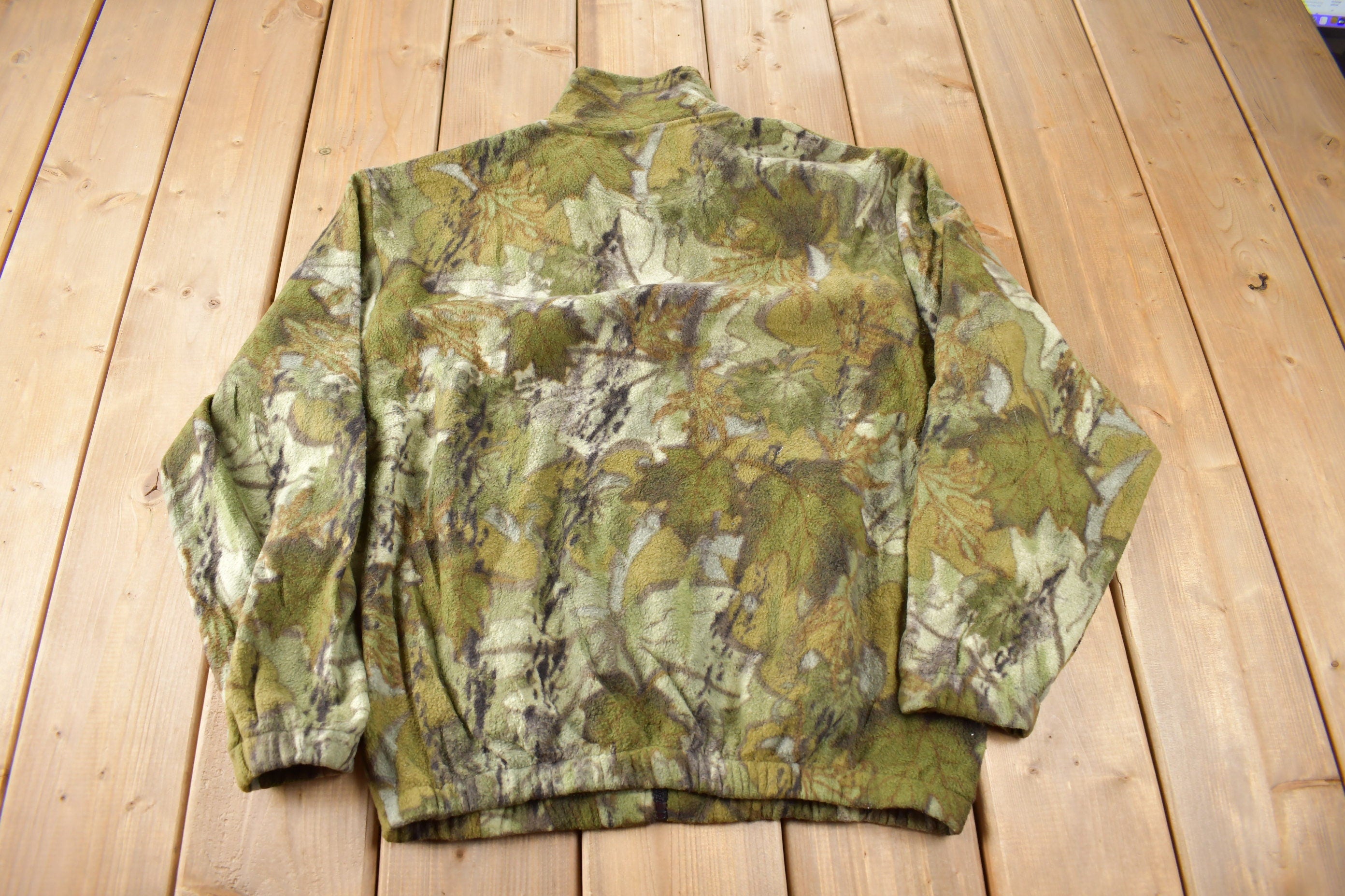 Vintage 1990s Destination Tree Camo Zip Up Fleece Sweater Size M