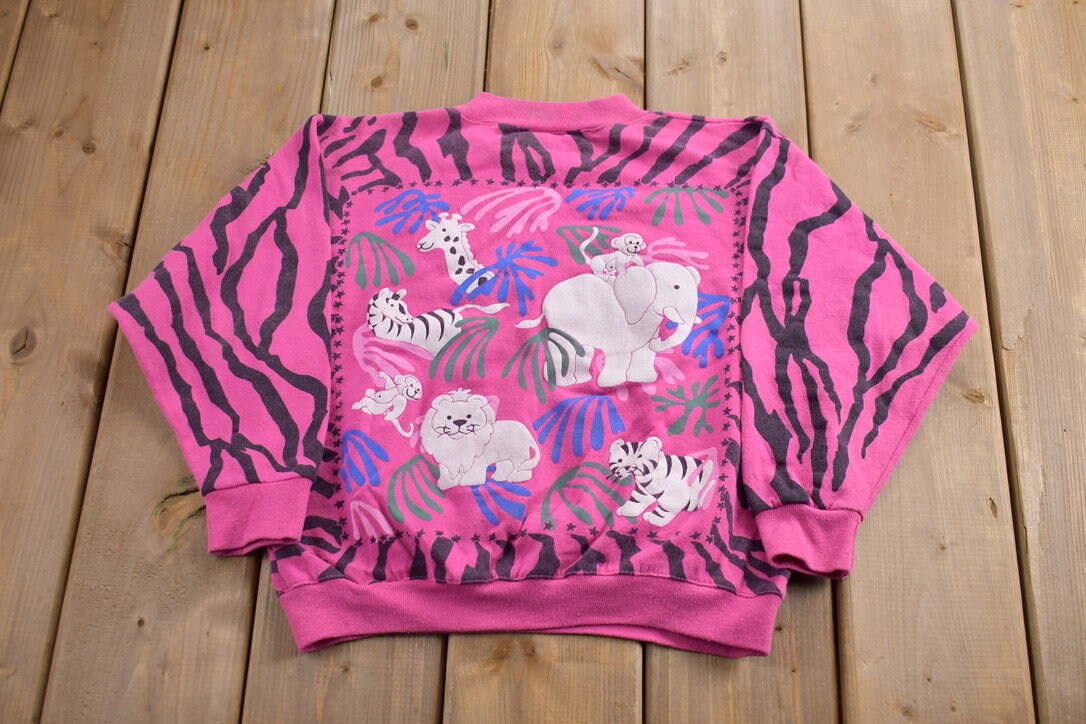 Vintage 1990s Cute Cat All Over Print Crewneck Sweater