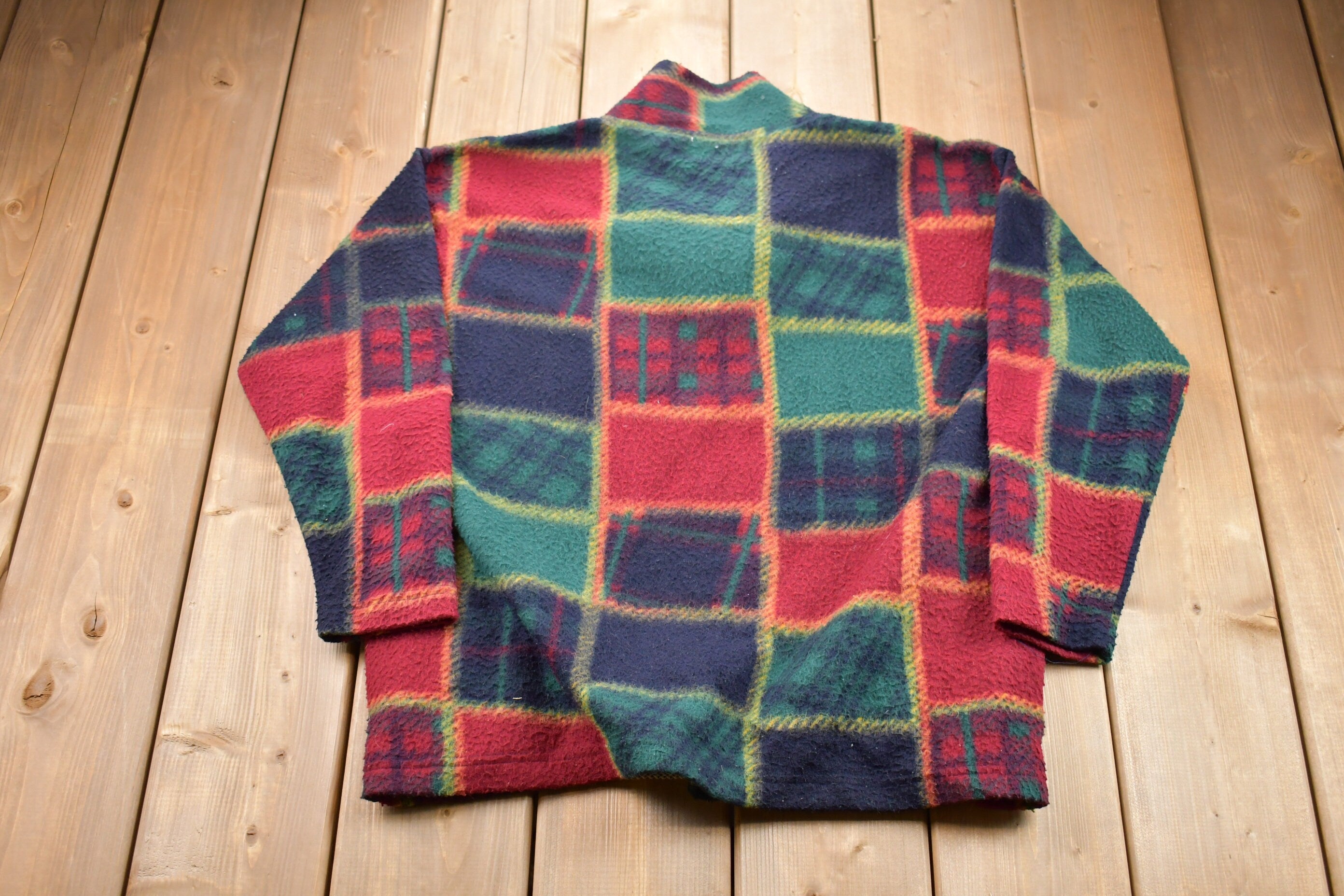 Vintage 1990s Shenanigans Checkered Quarter Zip Fleece Sweater