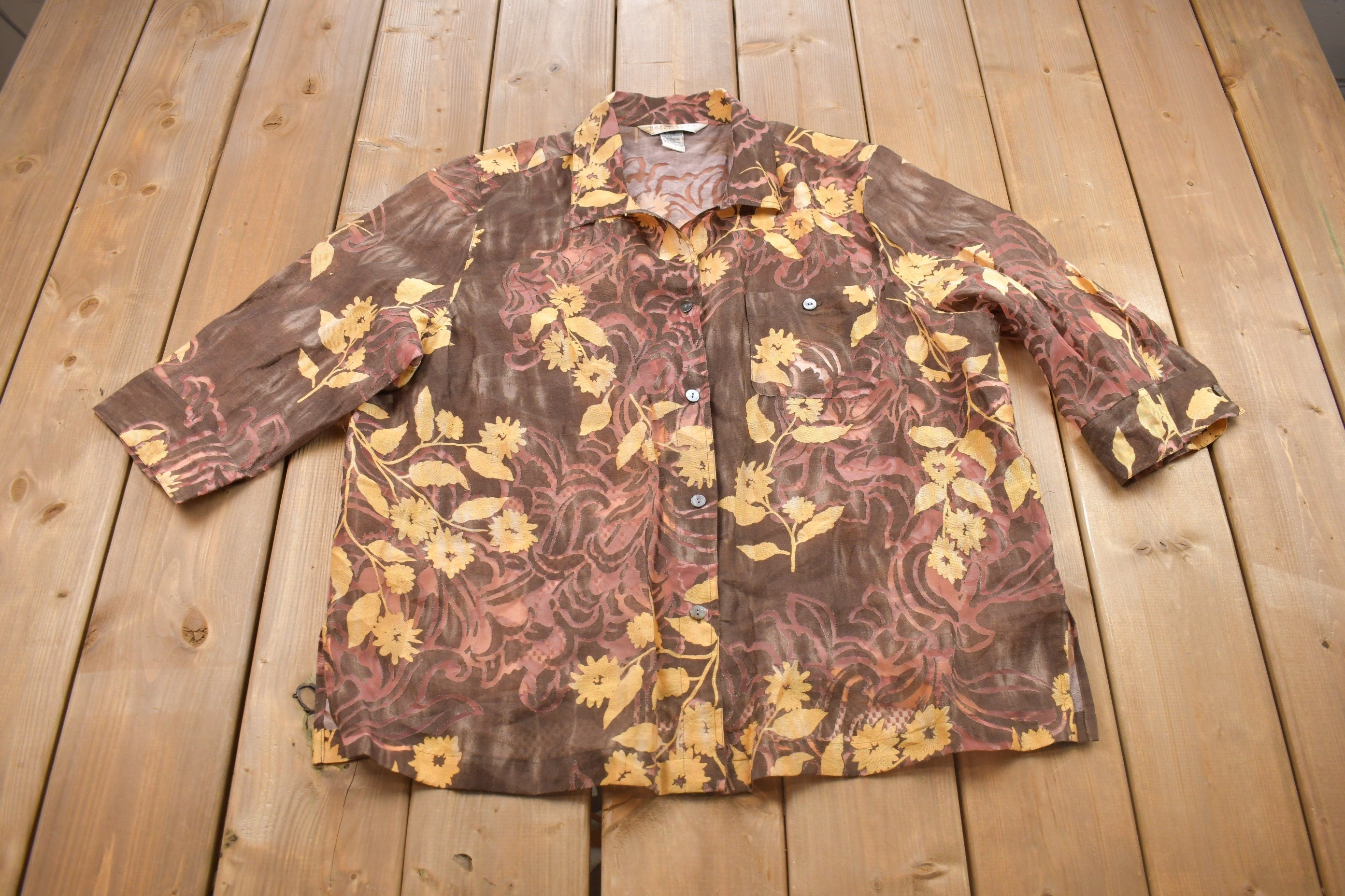 Vintage 1990s Napa Valley Translucent Floral Button Up Shirt