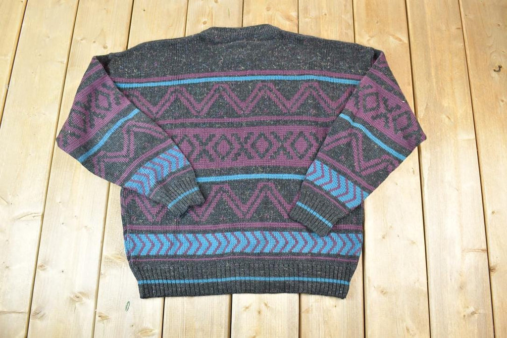 Vintage 1990s Functionals Knit Abstract Pattern Crewneck Sweater Made In USA 90s Crewneck