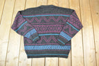 Vintage 1990s Functionals Knit Abstract Pattern Crewneck Sweater Made In USA 90s Crewneck