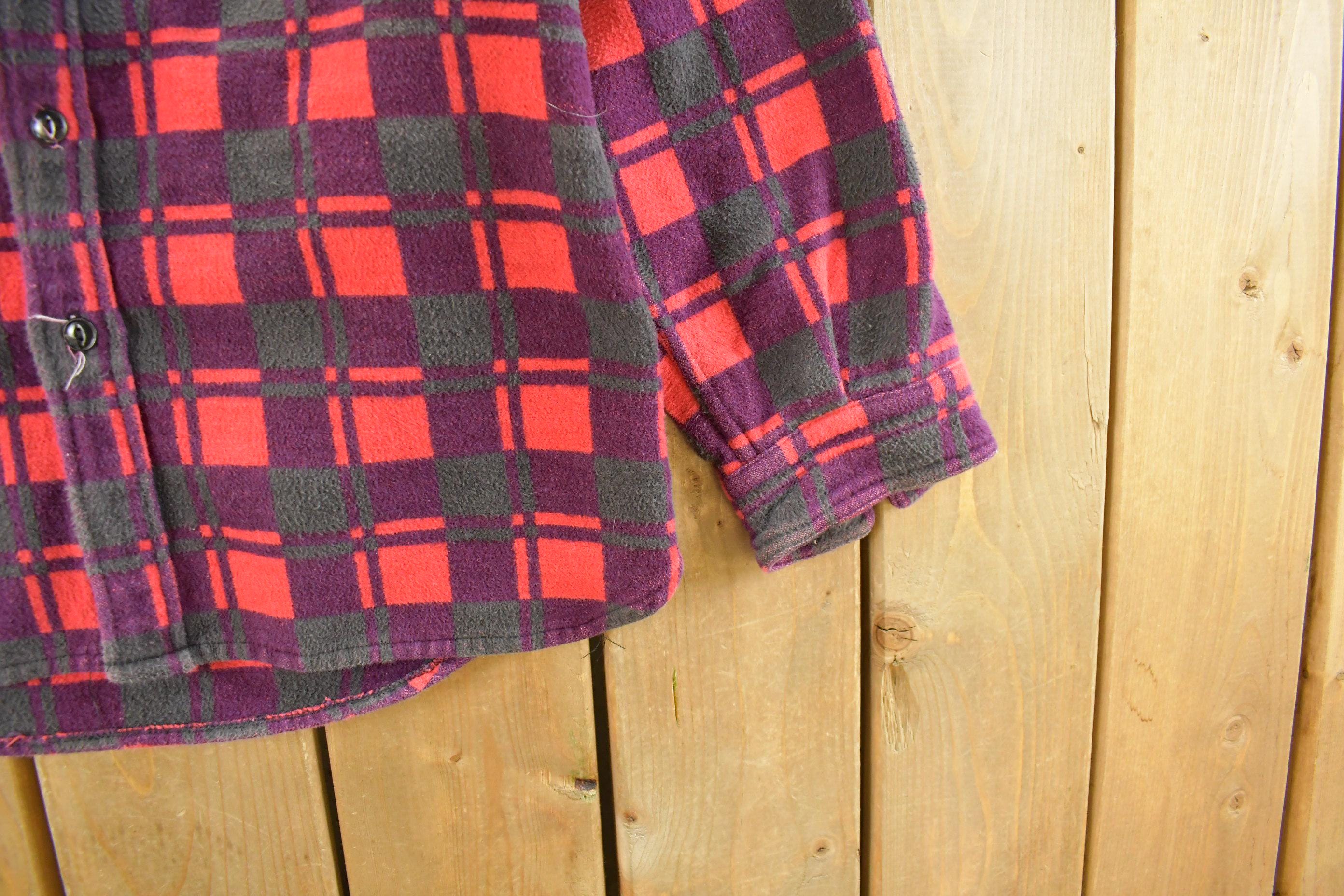 Vintage 1960s Champion Button Up Plaid Flannel Trucker Shirt Men's Small