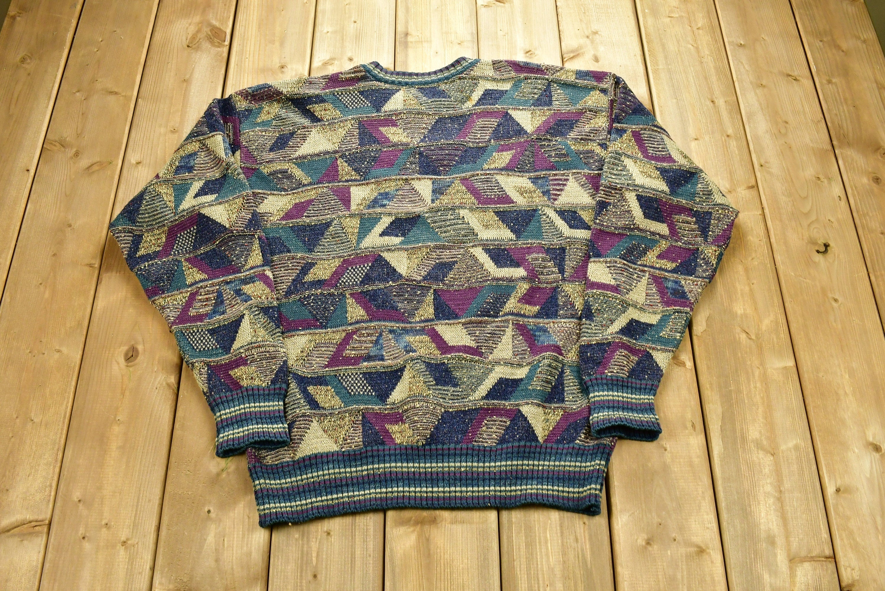 Vintage 1990s Tricots St. Raphael's Color Block Knitted Sweater  Vintage 90s Crewneck  All Over Pattern  Outdoor  Made In USA