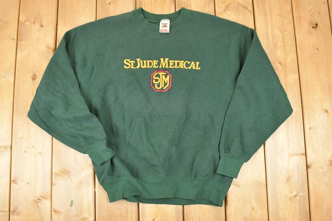 Vintage 1990s St Jude Medical Embroidered University Crewneck Sweater Mens M