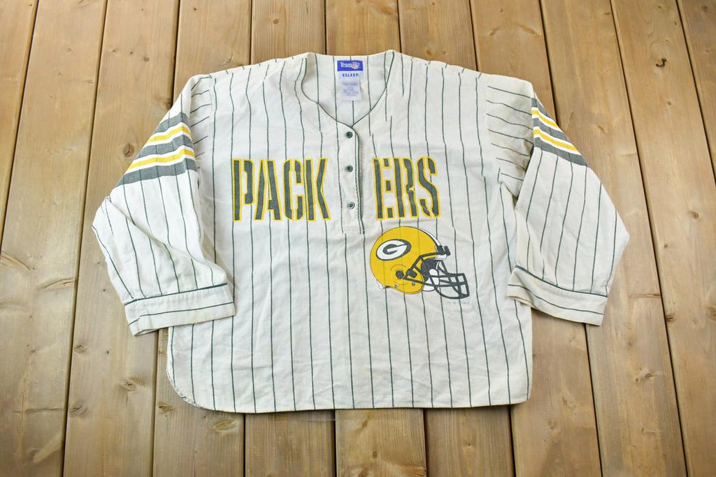 Vintage 1990s Green Bay Packers NFL Graphic Quarter Button T-Shirt
