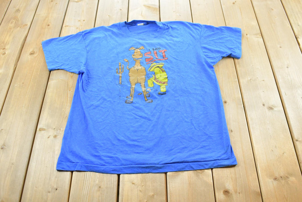 Vintage 1990s Funny Donkey I Said Sit Poop Graphic T-Shirt Mens L /