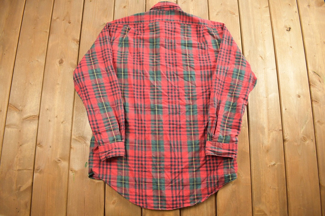 Vintage 1990s Red Plaid Flannel Polo By Ralph Lauren Button Up Shirt