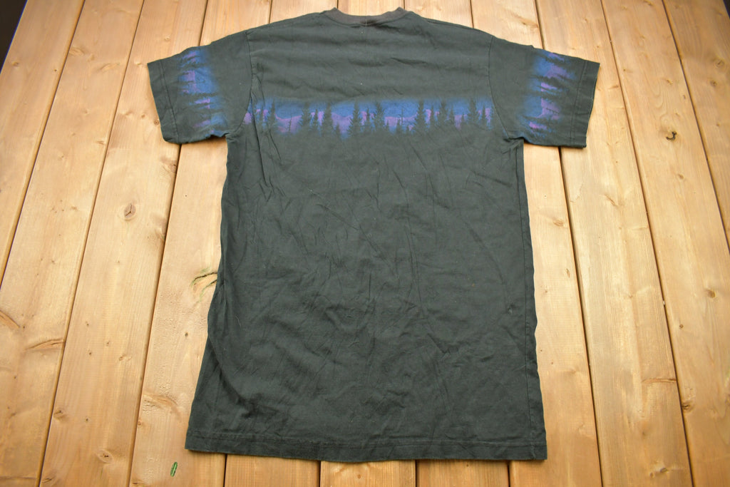 Vintage 1990s Wolf Theme All Over Print Graphic T-Shirt Made In USA