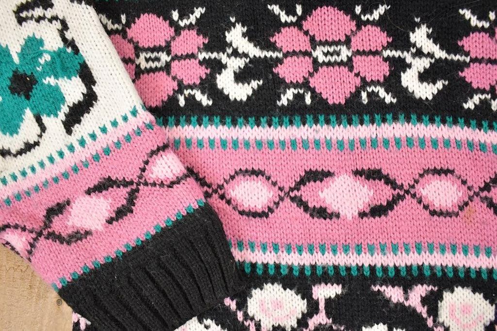 Vintage 1990s Cut 4 U Abstract Floral Print AOP Knit Crewneck Sweater Women's L / 90s Knitted Sweatshirt / Vintage Preppy Knits