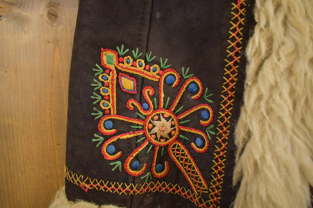 Vintage 1970s Embroidered Fur Coat