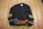 Vintage 1980s Upcycled Treasures 3D Flower Knit Cardigan Sweater