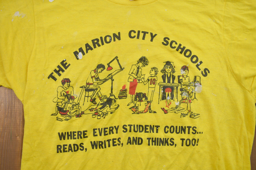 Vintage 1980s Marion City Schools Graphic Thrashed Screen Stars T Shirt  Rare Vintage  Streetwear  Single Stitch  Made In USA