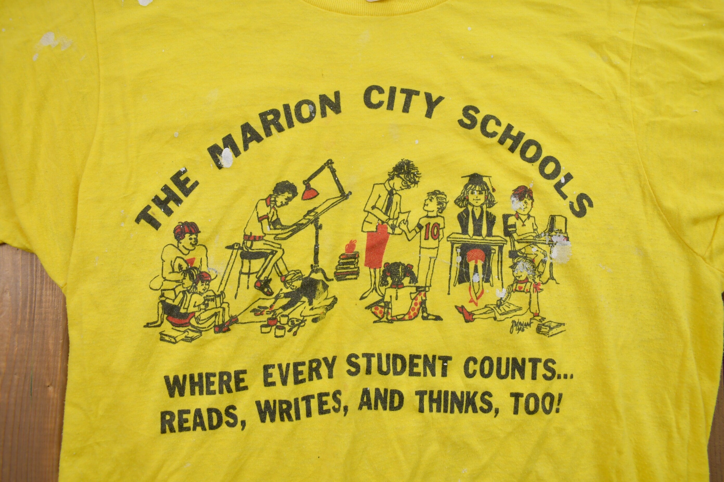 Vintage 1980s Marion City Schools Graphic Thrashed Screen Stars T Shirt  Rare Vintage  Streetwear  Single Stitch  Made In USA